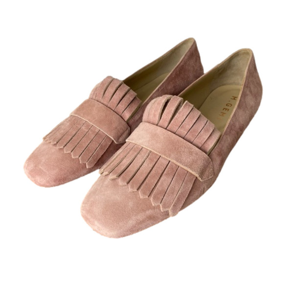 M. GEMI The Fato Pink Suede Leather Kiltie Fringe Flats Loafers size 38 - Picture 1 of 8